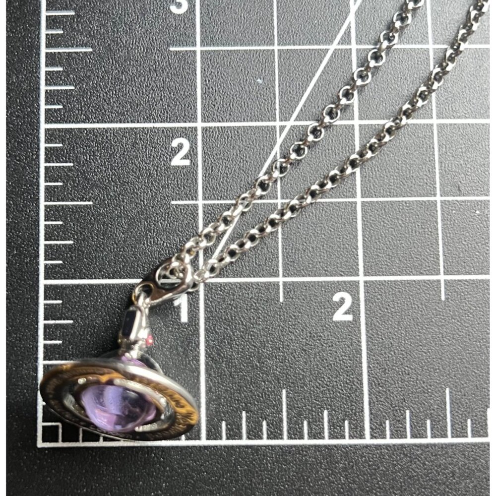 Vivienne Westwood Orb Necklace Purple Crystal Saturn Pendant Silver Tone 16-18" - Picture 7 of 13